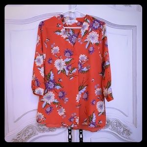 Coral and floral blouse